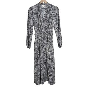 A New Day‎ Womens Wrap Dress M Black Abstract Belted Office Minimalist Brunch